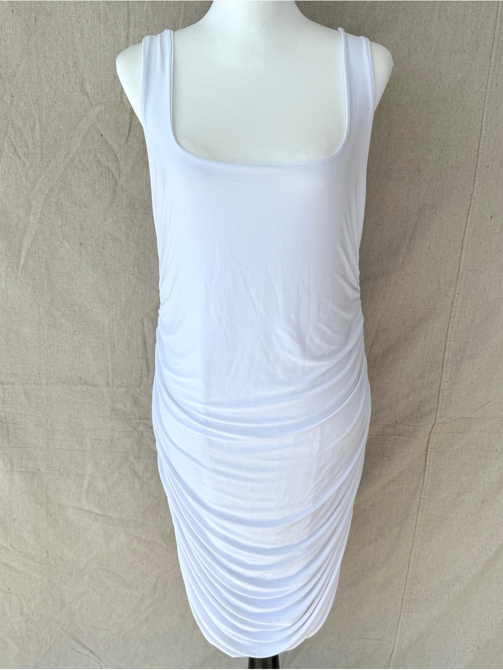 NWT PrettyLittleThing Size US 12 White Ruched Sleeveless Bodycon Midi Dress